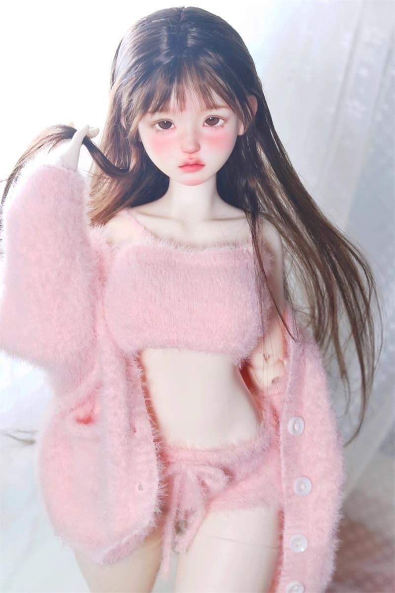 Oueneifs Doll Clothes Set for BJD, Resin Toy Doll Accessories Cardigan+ Vest+ Pants (Pink, for 1/3 BJD Doll) - Image 1